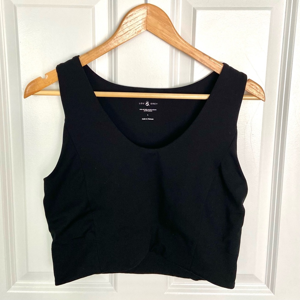 Lou & Grey Black Cropped Tank Top Bra Tap Workout Top LOFT Size Large